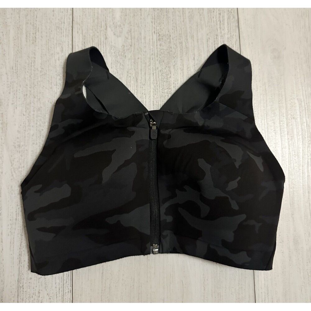 LULULEMON Enlite Bra Sz 32DD Front Zip High Support - Incognito Camo Black Gray